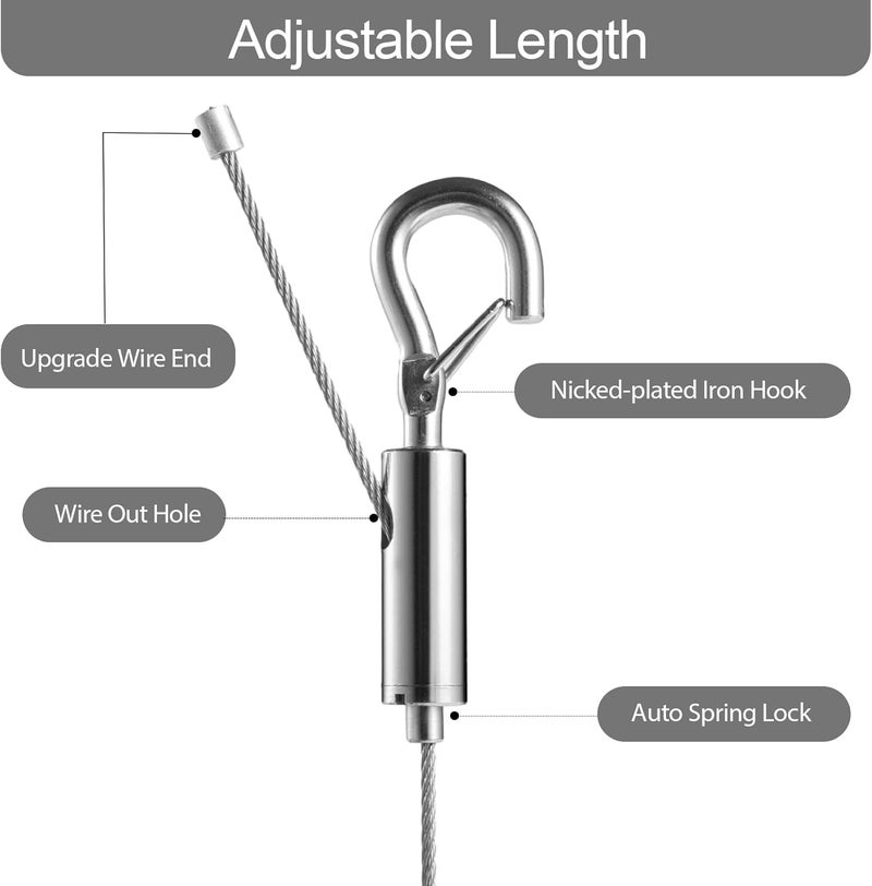 Wobon Adjustable Picture Hanging Wire, Upgrade Mirror Frame Hanging Kit, 6.6FT Heavy Duty Stainless Steel Wire Rope, Supports Up to 100lbs (Silver, 4PC-6.6FT) - Image 3